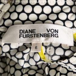 Pre Owned Diane von Furstenberg White Polka Dotted Silk Pleated Belted Dress M