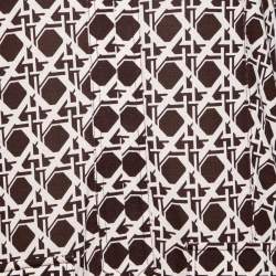 Pre Owned Diane von Furstenberg Brown & White Printed Silk Knit Dilly Dress M