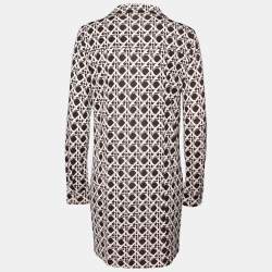 Pre Owned Diane von Furstenberg Brown & White Printed Silk Knit Dilly Dress M