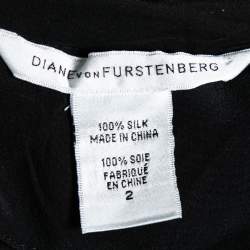 Pre Owned Diane von Furstenberg Black Silk Button Front Belted Dress S