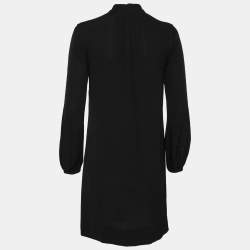 Pre Owned Diane Von Furstenberg Black Silk Zip Front Long Sleeve Dress S