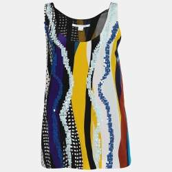 Diane Von Furstenberg Multicolor Sequin Embellished Silk Jackie Top S 