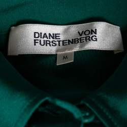 Pre Owned Diane von Furstenberg Green Silk Side Slit Detailed Button Front Belted Dress M