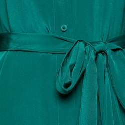 Pre Owned Diane von Furstenberg Green Silk Side Slit Detailed Button Front Belted Dress M
