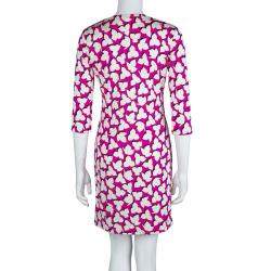Pre Owned Diane Von Furstenberg Pink Printed Jersey Reina Dress M