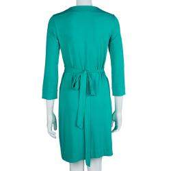 Pre Owned Diane Von Furstenberg Green Knit New Julian Two Mini Wrap Dress S