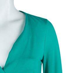 Pre Owned Diane Von Furstenberg Green Knit New Julian Two Mini Wrap Dress S