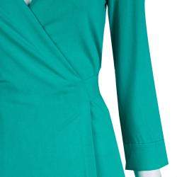 Pre Owned Diane Von Furstenberg Green Knit New Julian Two Mini Wrap Dress S