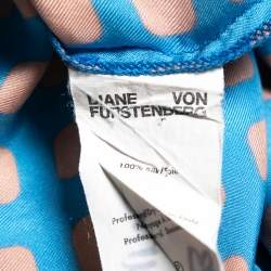 Pre Owned Diane Von Furstenberg Blue Printed Silk Ruffle Front Sleeveless Blouse M
