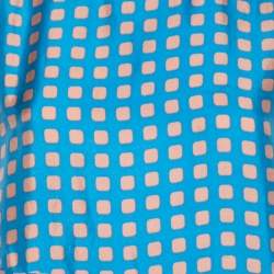 Pre Owned Diane Von Furstenberg Blue Printed Silk Ruffle Front Sleeveless Blouse M