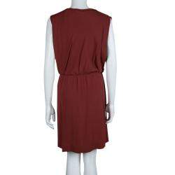 Pre Owned Diane Von Furstenberg Brick Red Silk Teresia Drop Waist Dress S