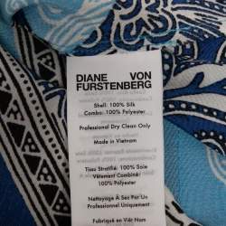 Pre Owned Diane von Furstenberg Blue Printed Silk Belted Shirt Dress L