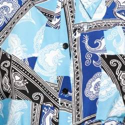 Pre Owned Diane von Furstenberg Blue Printed Silk Belted Shirt Dress L
