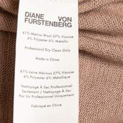 Pre Owned Diane Von Furstenberg Beige Lurex Knit Midi Wrap Dress S