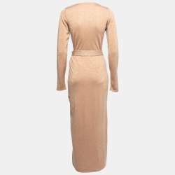 Pre Owned Diane Von Furstenberg Beige Lurex Knit Midi Wrap Dress S