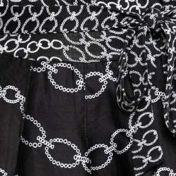 Pre Owned Diane Von Furstenberg Monochrome Printed Silk Knit Pleated Wrap Dress XL