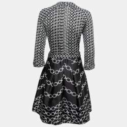 Pre Owned Diane Von Furstenberg Monochrome Printed Silk Knit Pleated Wrap Dress XL