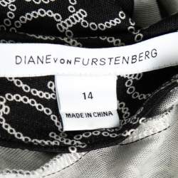 Pre Owned Diane Von Furstenberg Monochrome Printed Silk Knit Pleated Wrap Dress XL