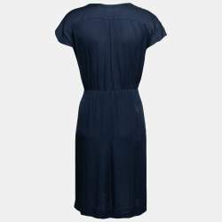 Pre Owned Diane von Furstenberg Navy Blue Silk Pleated Dress S