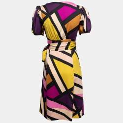 Pre Owned Diane Von Furstenberg Multicolor Printed Silk Artie Wrap Dress S