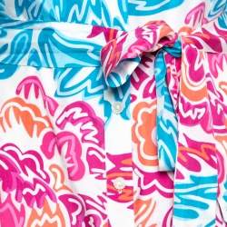 Pre Owned Diane von Furstenberg Multicolor Printed Silk Prita Belted Shirt Dress S