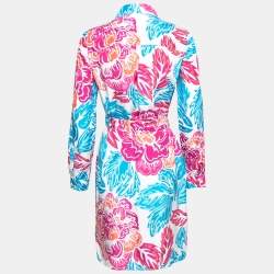 Pre Owned Diane von Furstenberg Multicolor Printed Silk Prita Belted Shirt Dress S