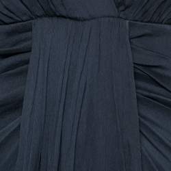 Pre Owned Diane Von Furstenberg Navy Blue Silk Chiffon Draped Dress M