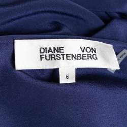 Pre Owned Diane Von Furstenberg Navy Blue Silk Neck Tie Blouse M