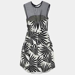 Pre Owned Diane von Furstenberg Monochrome Devoré Yarra Habotai Dress L