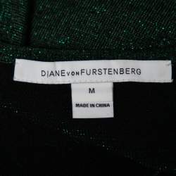 Pre Owned Diane Von Furstenberg Green Lurex Wool Knit Evelyn Maxi Wrap Dress M