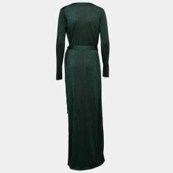 Pre Owned Diane Von Furstenberg Green Lurex Wool Knit Evelyn Maxi Wrap Dress M
