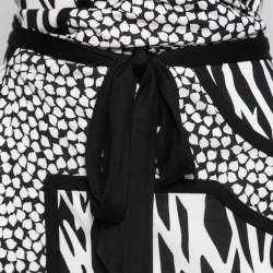 Pre Owned Diane Von Furstenberg Monochrome Printed Silk Knit Wrap Dress L