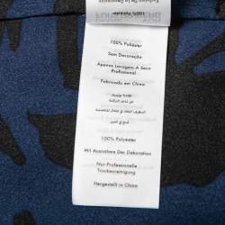 Pre Owned Diane von Furstenberg Blue & Black Printed Crepe Belted Dress L