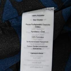 Pre Owned Diane von Furstenberg Blue & Black Printed Crepe Belted Dress L