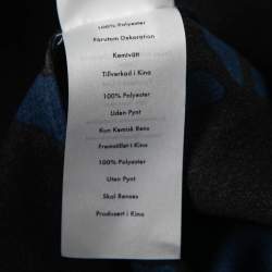 Pre Owned Diane von Furstenberg Blue & Black Printed Crepe Belted Dress L