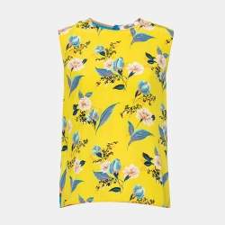 Diane von Furstenberg Yellow & Blue Floral Printed Silk Sleeveless Top L