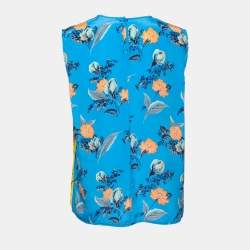 Diane von Furstenberg Yellow & Blue Floral Printed Silk Sleeveless Top L