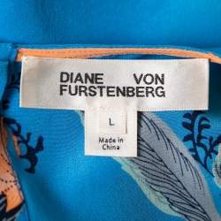 Diane von Furstenberg Yellow & Blue Floral Printed Silk Sleeveless Top L