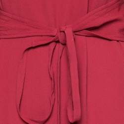 Pre Owned Diane Von Furstenberg Burgundy Crepe Long Sleeve Belted Dress L