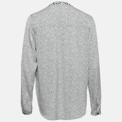 Pre Owned Diane Von Furstenberg Black and White Printed Silk Button Front Blouse M