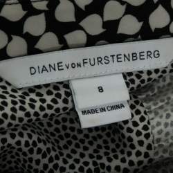Pre Owned Diane Von Furstenberg Black and White Printed Silk Button Front Blouse M