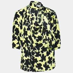 Pre Owned Diane Von Furstenberg Yellow & Black Printed Silk Theresa Blouse S
