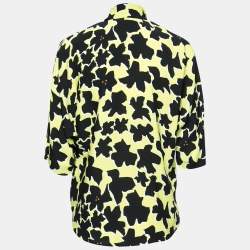 Pre Owned Diane Von Furstenberg Yellow & Black Printed Silk Theresa Blouse S