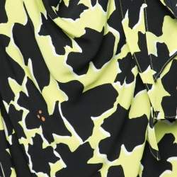 Pre Owned Diane Von Furstenberg Yellow & Black Printed Silk Theresa Blouse S