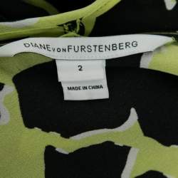 Pre Owned Diane Von Furstenberg Yellow & Black Printed Silk Theresa Blouse S