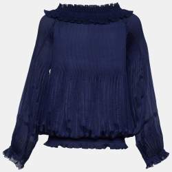 Pre Owned Diane von Furstenberg  Blue Synthetic Micro Pleated Blouse L