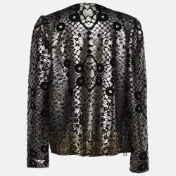 Pre Owned Diane Von Furstenberg Black/Silver Wool Embellished Jacket L