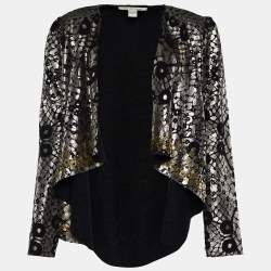 Pre Owned Diane Von Furstenberg Black/Silver Wool Embellished Jacket L