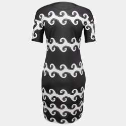 Pre Owned Diane Von Furstenberg Monochrome Wave Print Silk Knit Cyrani Dress M
