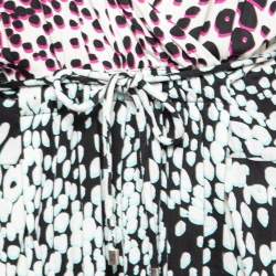 Pre Owned Diane Von Furstenberg Multicolor Printed Silk Pleated Drawstring Front Dress L